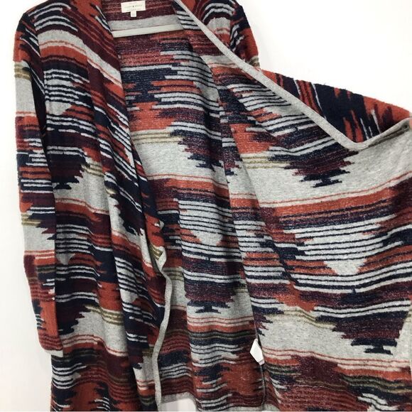 Lucky Brand Gray Orange Blue Southwest Tribal Pattern Waterfall Cardigan - Picture 5 of 12